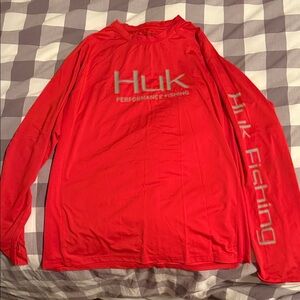 Huk Men's Vibrant Red Long Sleeve Shirt